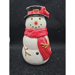 St Nicholas Square Christmas Yuletide Snowman Cookie Jar Cardinal Top Hat Winter